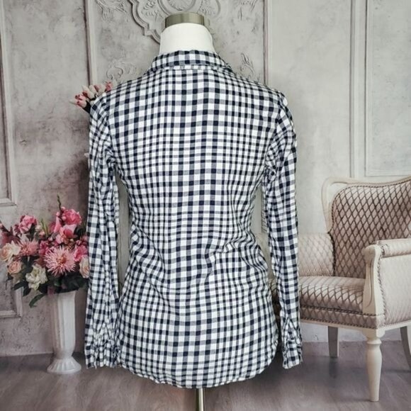 𝅺splendid Black White Plaid Long Sleeve Checkered Button Down Shirt Top Size XS - Picture 8 of 11